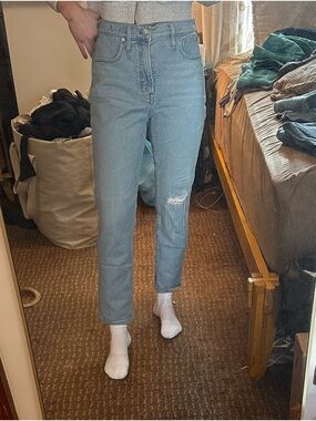 Madewell High-Rise Light Blue Straight Leg Jeans with Knee Distress